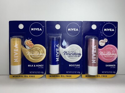 3  Nivea Lip Care Combo, Milk & Honey, Moisture & Shimmer, 1 of Each Lip Balm 