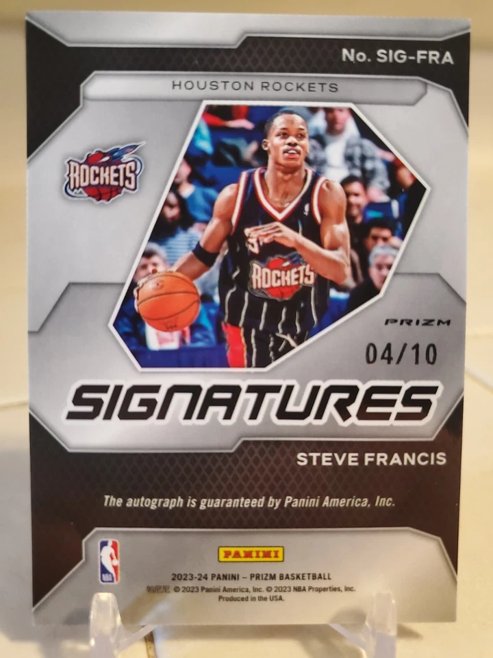 2023 Panini Prizm STEVE FRANCIS Orange Reactive Prizm Auto Card Autograph #4/10 - Image 2 of 2
