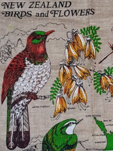 Flax Natural Linen Tea TowelNew Zealands Flowers & Birds 1984 By Des Yellow Head - Picture 1 of 16