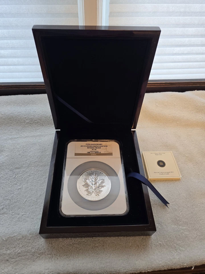 2013 Rare 25th Anniv. Canada 5 Oz Silver Maple Leaf $50 NGC PF70 Reverse Proof ! - Image 2 of 4