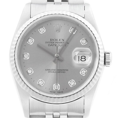 Rolex Datejust 18K White Gold & SS Gray Diamond Dial Jubilee Band Watch 16234