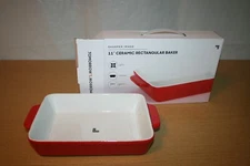 Sharper Image 11" Red Stoneware Ceramic Rectangular Baker NIB 