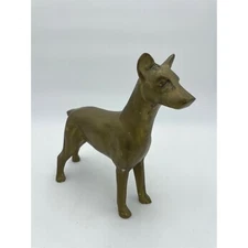 Vintage Brass Dog Figurine Statue, Doberman Pinscher Decor, Animal Sculpture 7"
