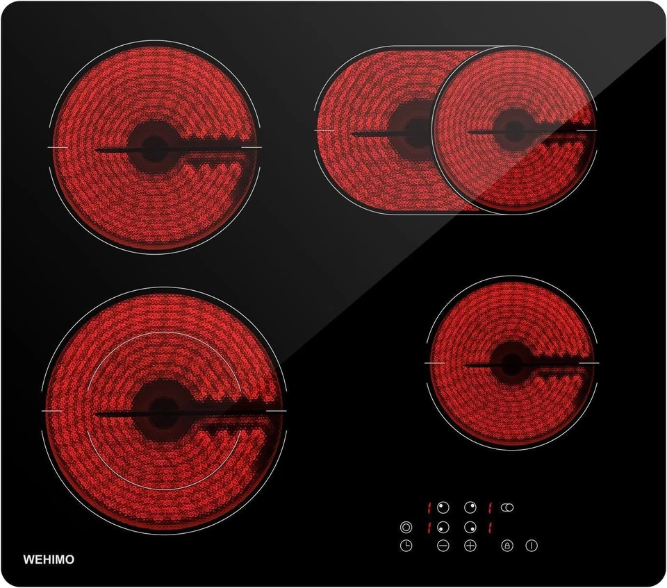 WEHIMO Glaskeramik Kochfeld 59cm 7,2 kW 4 Kochzonen Berührungssteuerung Kindersicherung