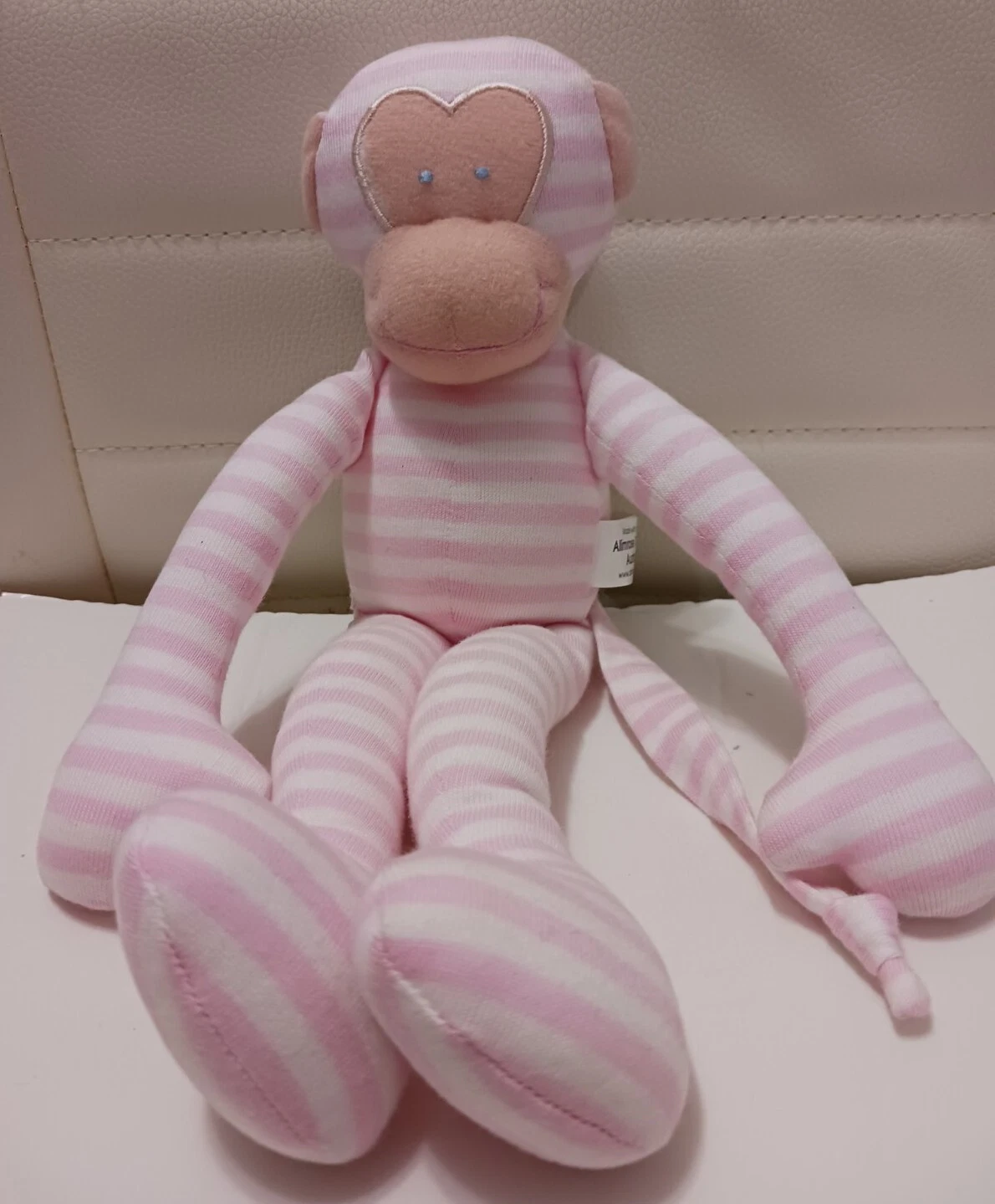 Alimrose Designs   Pink Stripe Monkey with Rattle   Comforter Soft Toy Plush New