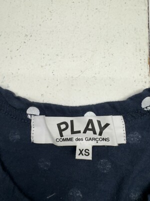 Play Comme Des Garcons Navy Blue White Polka Dot Long Sleeve Shirt