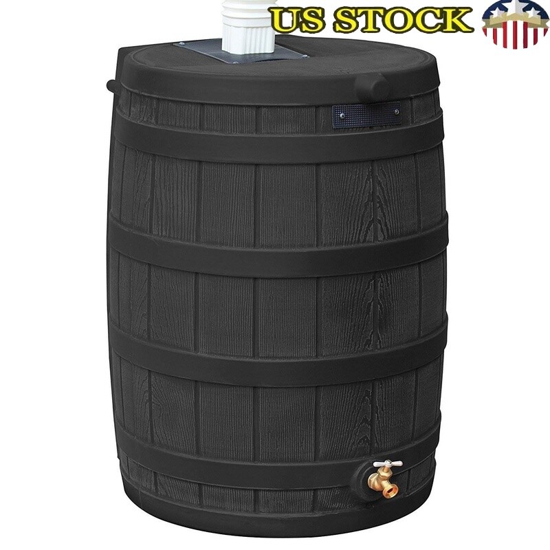 50-Gallon Rain Wizard Plastic Barrel with Overflow Spout in Black