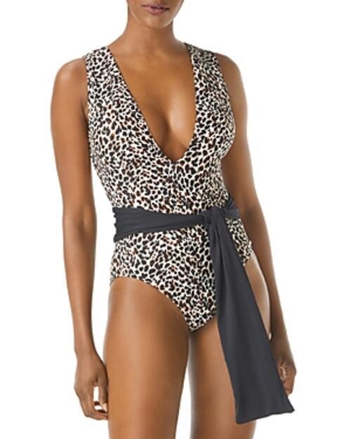 Vince Camuto Womens Belted Plunge V-Neck One-Piece Swimsuit Size 13259