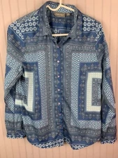 Roz & Ali Size M Womens Shirt Button Front Long Sleeve Blue Print 