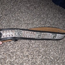 Western Studded Horse Rhinestone Men's Belt Adjustable Buckle Black Brown Silver