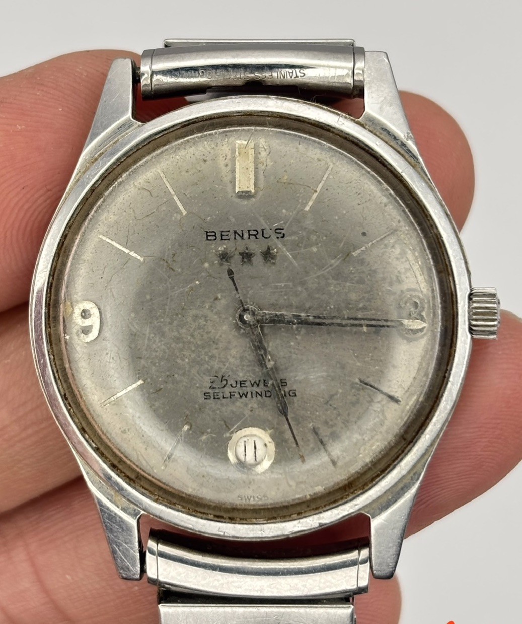 Benrus Self Winding 7026 Series Stainless Dust & Waterproof 3 Star W/ Date #8.10