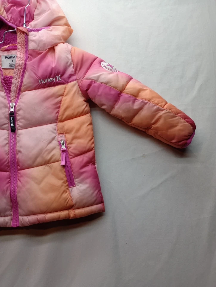 Hurley Girls Winter Snow Jacket Size 4 Hooded Insulated Coat Orange/ Pink - Image 4 of 4
