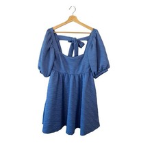 Free People Violet Mini Dress December Sky Blue Puff Sleeve Tie Back M