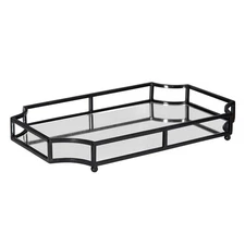 Kate and Laurel Ciel Metal Mirrored Ornate Scalloped Decorative Tray Black