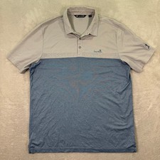 Travis Mathew Polo Shirt Men's XL Gray Blue Short Sleeve Golf Palm Tree Logo EUC