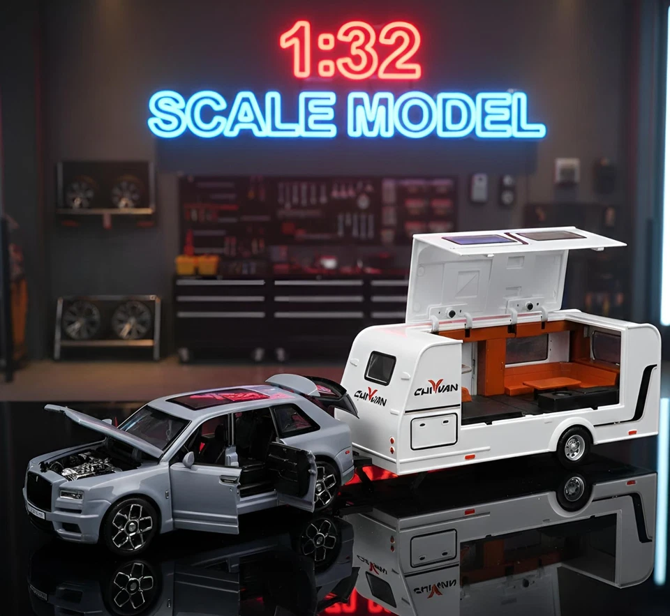 1:32 Rolls-Royce Cullinan RV Caravan Trailer Diecast Car Model - Light Sound Toy - Image 2 of 4