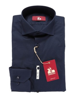 NWT EZZELINO DRESS SHIRT solid Navy blue stretch cotton Italy M slim