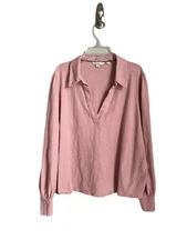 Boden Pink Milkshake Notch Collared V Neck Long Blouson Sleeve Top Size 20 22