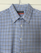 Geoffrey Beene Fitted Wrinkle Free Button Up Shirt Size 17 34/35 Blue Gray Check