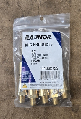 Radnor 52, 64002722, 200A Gas Diffuser, Tweco Style, New 5 per Pack