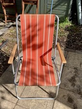 Unbranded folding canvas & steel deck chair Adult wood arm rests pre-owned