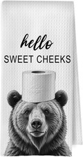 Bear Bathroom Hand Towels - Funny Bear Waffle Weave Bathroom Hand Towels, Kids T