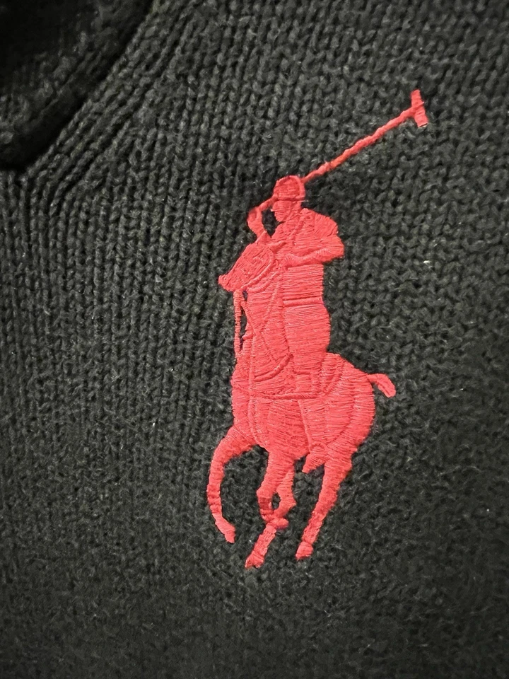 Polo Ralph Lauren Cuello Tejido Suéter Chal Negro Rojo Niños Med 10-12 Foto 2 de 4