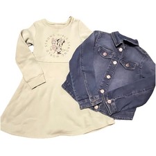 Girls 5T Outfit Green Disney Minnie Daisey Long Sleeve Dress BCBG Denim Jacket