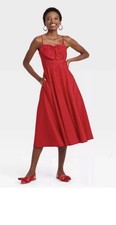 A New Day Women s 6 Sweetheart Neckline Red Bow MIDI Dress