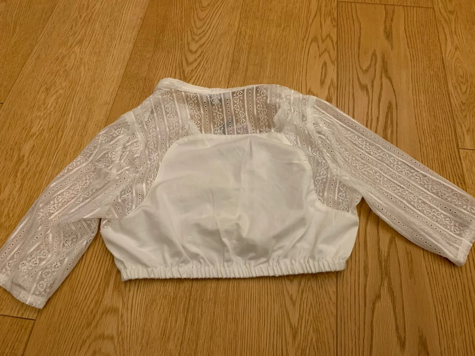 Dirndlbluse 34 MarJo Ilse-Linda weiß / off white halbarm Spitze Streifen floral - Bild 2 von 4