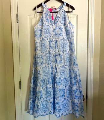 Lilly Pulitzer NWT Blue/White Kiri Eyelet Midi Dress size XL Orig $298