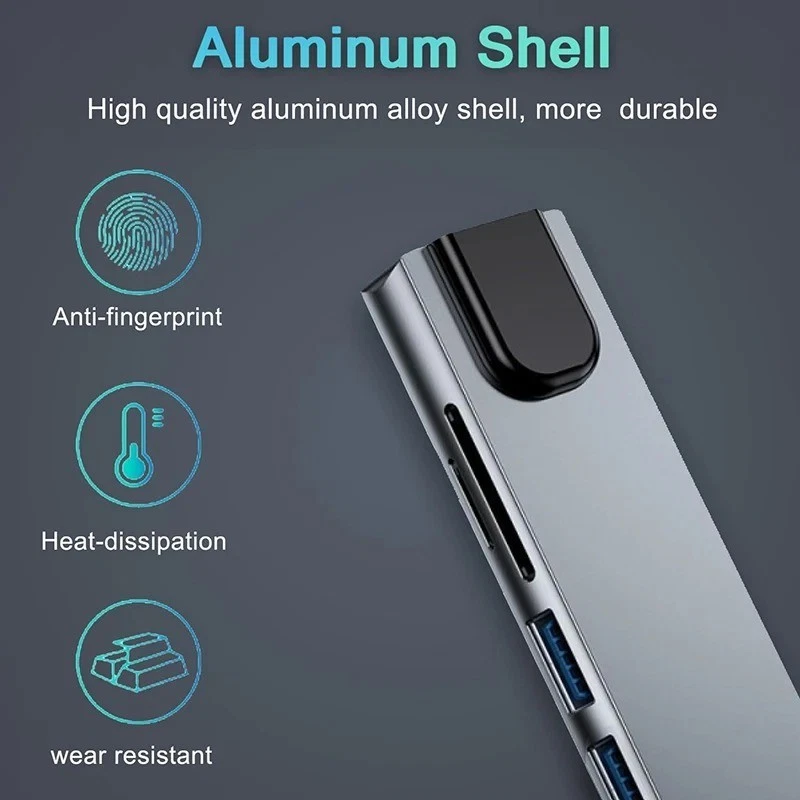 8-in-1 USB C Hub Adapter für MacBook Pro Air HDMI USB 3.0 SD/TF Kartenleser - Bild 3 von 4