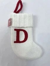 New Wondershop White Mini 8” Christmas Knit Stocking Initial Letter “D”