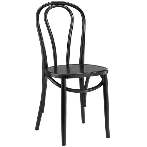 Modway Vintage Retro Natural Elm Wood Bistro Cafe Dining Side Chair in Black - Picture 2 of 4