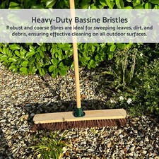 24'' Bassine Broom Outdoor Sweeper with Wooden Handle Small Patios Decks Garden