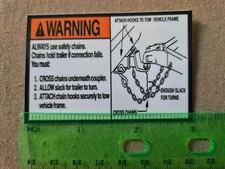 Trailer Warning Sticker - Safety chains. (Larger sticker).   Fast Shipping UV