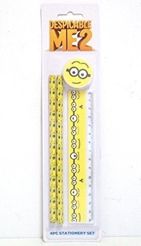 DESPICABLE ME 2 - MINION STATIONERY SET 4 PIECE - 2 PENCILS, RULER & RUBBER
