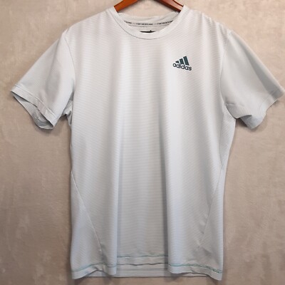 Adidas-For The Oceans Mens Crewneck Swim Tee Sz.L/Blue-White Stripes/Surf/Parley