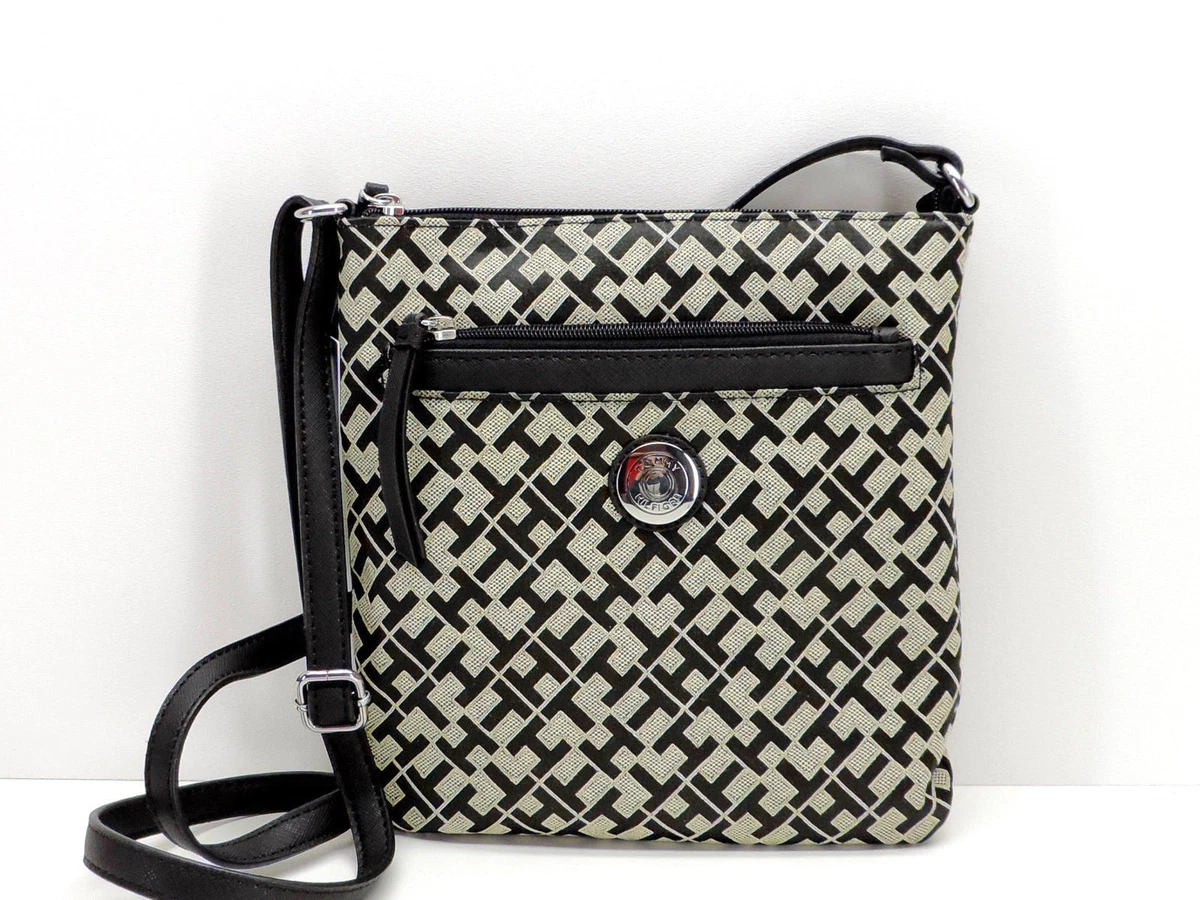 Tommy Hilfiger North South Crossbody Handbag Beige Black New NWT