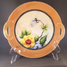 ANTIQUE PEACH LUSTERWARE BONBON DISH NAPPY BOWL FLORAL TOKI KASHA NORITAKE JAPAN