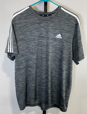 Adidas Primegreen Performance TShirt Mens Gray White Stripes L Wicking AeroReady