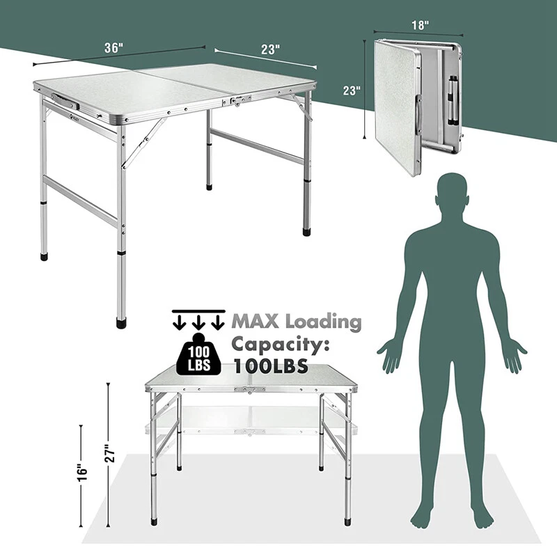 VILLEY Mesa de Camping Plegable Portátil Mesa Exterior con Pata Ajustable 2 pies/3 pies/4 pies Foto 4 de 4