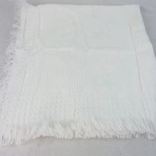 VTG Baby Crib Receiving Textured Blanket Lovey White Woven Fringe 39" x 39"  USA