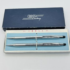 Vintage CROSS Century Chrome Ball Point Pen, Mechanical Pencil Set 3501 Mint