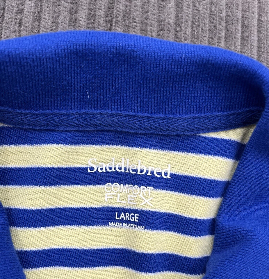 Camisa Polo Hombre Saddlebred Talla Grande Azul Amarillo Rayas Algodón Golf Informal. Foto 3 de 4