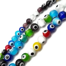 Multi-Color Evil Eye Glass Smooth Round Beads 6mm 8mm 10mm 15.5" Strand