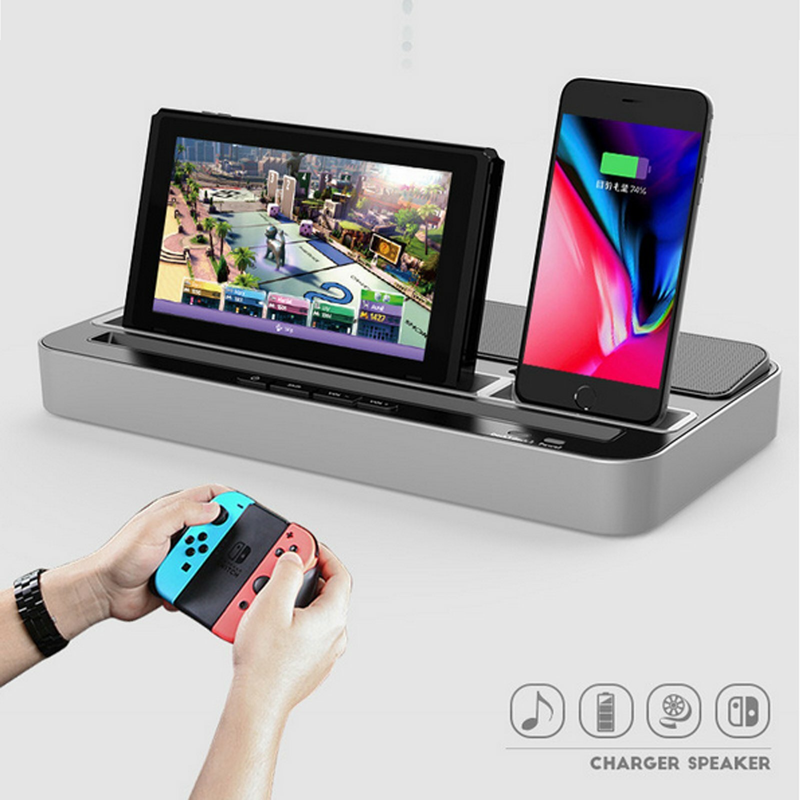 Charging Station Stand Base Charge Dock Speaker For Nintendo Switch & Phone-image