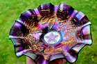 ANTIQUE DUGAN DOGWOOD SPRAYS CARNIVAL RUFFLED BOWL, ELECTRIC PURPLE