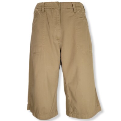 Classic Elements Womens 10 Bermuda Shorts Khaki Flat Front Cotton Walking Casual