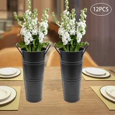 12 Pcs 9 Inch Black Metal Flower Buckets Wedding Flower Display Flower Buckets